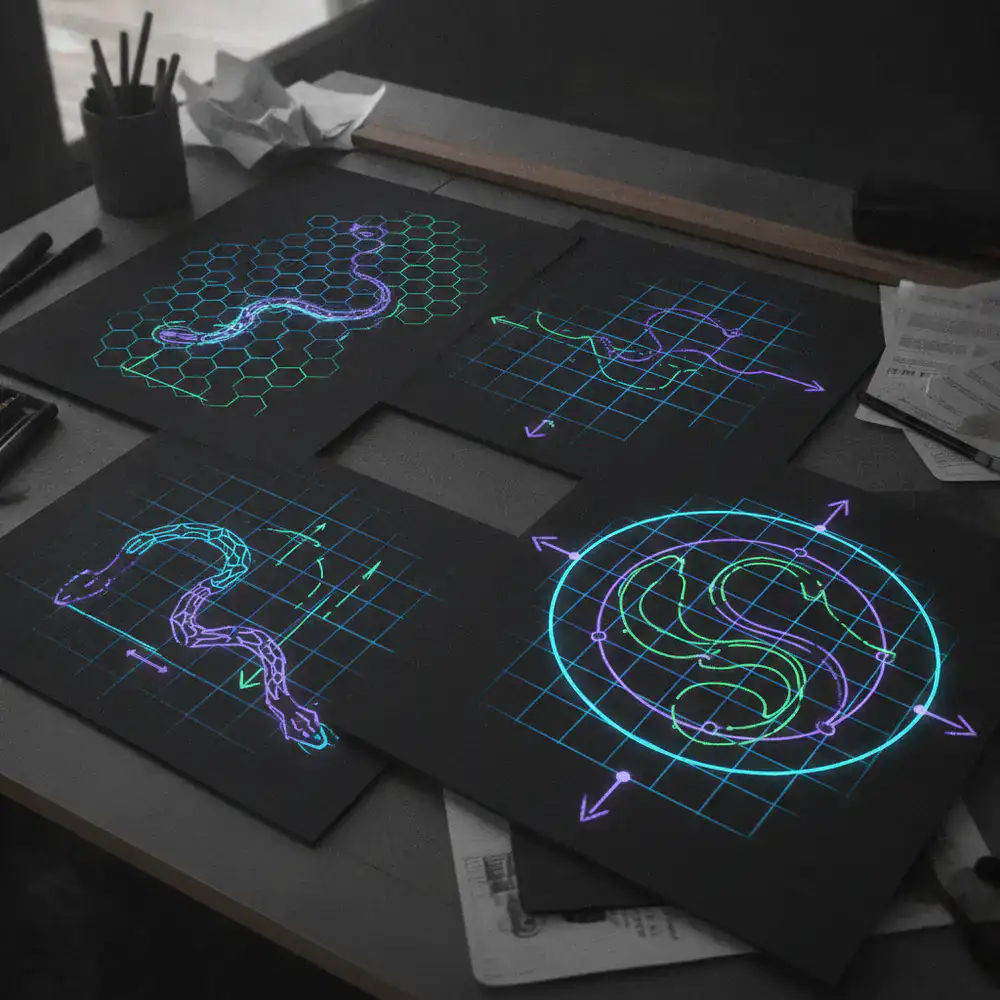 Early concept sketches of the grid mechanics and snake movement