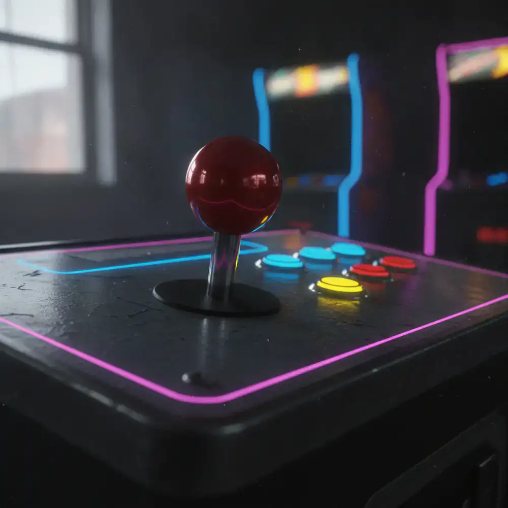 Close up of a retro arcade joystick